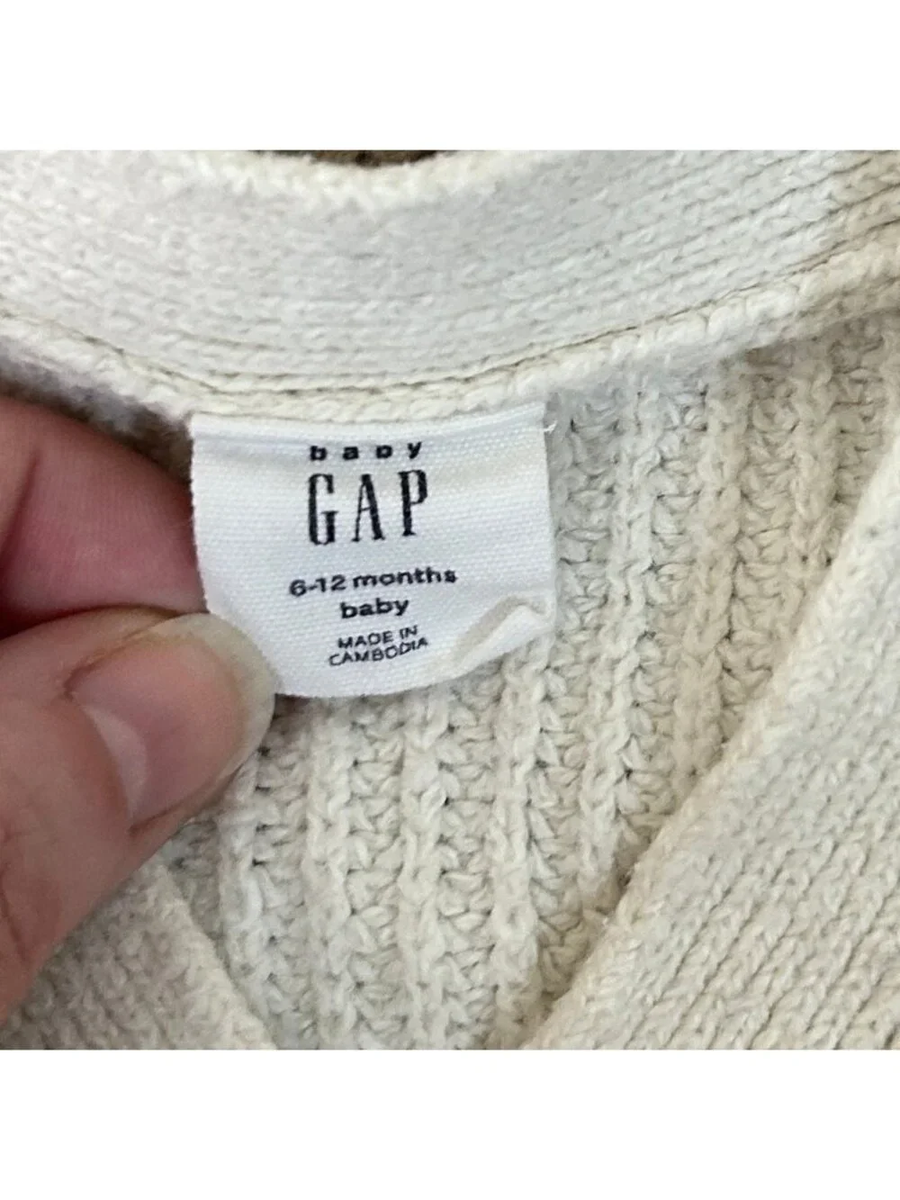 Baby‎ Gap I Brannan Bear Ribbed Knit Cardigan Sweater I Cream I Size 6-12 Months